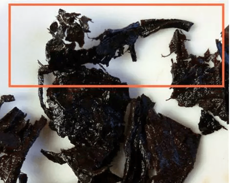 Loofah-like brewed tea leaves 